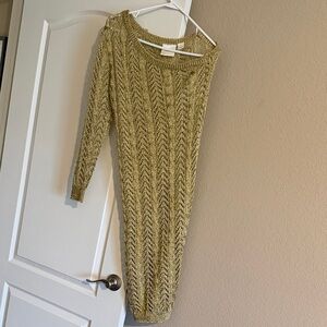 Anthropologie Gold Long Sleeve Knit Dress